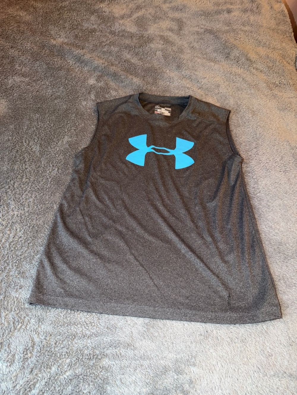 Under Armour Boys Gray Sleeveless Performance Tank with Blue Logo